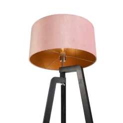 QAZQA Stehlampe Stativ schwarz mit rosa Schirm und Gold 50 cm - Puros