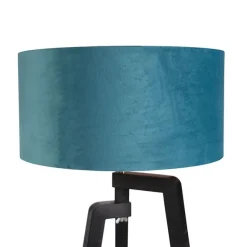 QAZQA Stehlampe Stativ schwarz mit blauem Schirm und Gold 50 cm - Puros