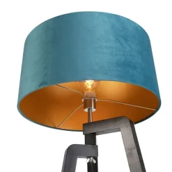 QAZQA Stehlampe Stativ schwarz mit blauem Schirm und Gold 50 cm - Puros