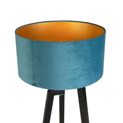 QAZQA Stehlampe Stativ schwarz mit blauem Schirm und Gold 50 cm - Puros