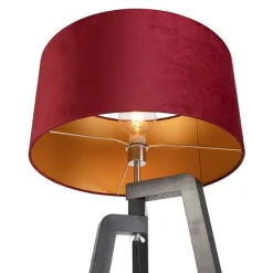 QAZQA Stehlampe Stativ schwarz mit rotem Schirm und Gold 50 cm Puros