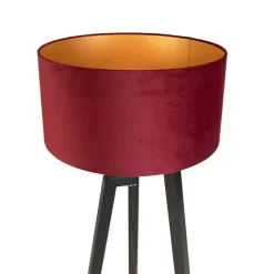 QAZQA Stehlampe Stativ schwarz mit rotem Schirm und Gold 50 cm Puros