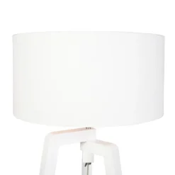 QAZQA Stehlampe Stativ weißes Holz mit weißem Schirm 50 cm - Puros