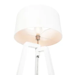 QAZQA Stehlampe Stativ weißes Holz mit weißem Schirm 50 cm - Puros