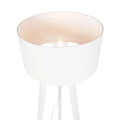 QAZQA Stehlampe Stativ weißes Holz mit weißem Schirm 50 cm - Puros