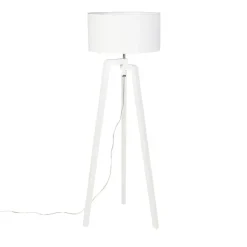 QAZQA Stehlampe Stativ weißes Holz mit weißem Schirm 50 cm - Puros