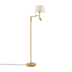 QAZQA Stehleuchte aus Bronze mit weißem Schirm und verstellbarer Leselampe – Ladas