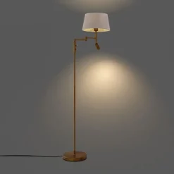 QAZQA Stehleuchte aus Bronze mit weißem Schirm und verstellbarer Leselampe – Ladas