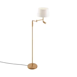 QAZQA Stehleuchte aus Bronze mit weißem Schirm und verstellbarer Leselampe – Ladas