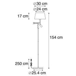 QAZQA Stehleuchte aus Stahl mit weißem Schirm und verstellbarer Leselampe – Ladas