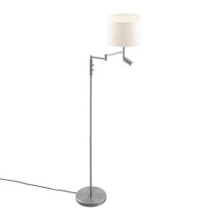 QAZQA Stehleuchte aus Stahl mit weißem Schirm und verstellbarer Leselampe – Ladas