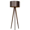 QAZQA Stehleuchte Dreibein Walnussbaum mit braunem Samt-Schirm 50cm - Tripod Classic