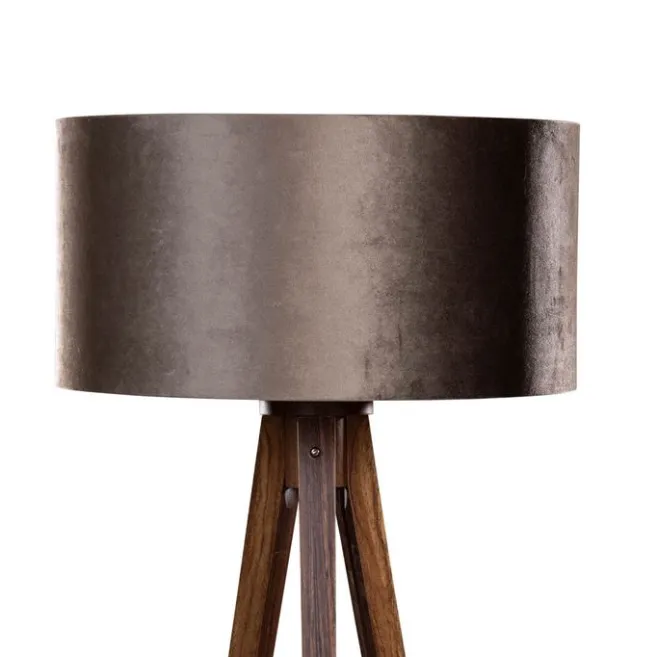 QAZQA Stehleuchte Dreibein Walnussbaum mit braunem Samt-Schirm 50cm - Tripod Classic