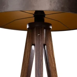 QAZQA Stehleuchte Dreibein Walnussbaum mit braunem Samt-Schirm 50cm - Tripod Classic