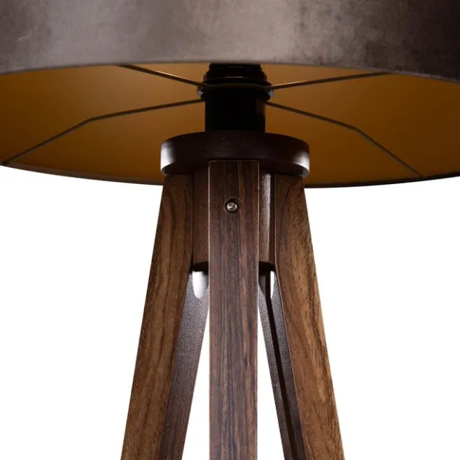 QAZQA Stehleuchte Dreibein Walnussbaum mit braunem Samt-Schirm 50cm - Tripod Classic