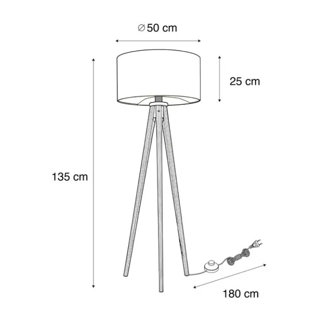 QAZQA Stehleuchte Dreibein Walnussbaum mit braunem Samt-Schirm 50cm - Tripod Classic