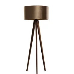 QAZQA Stehleuchte Dreibein Walnuss Holz mit Bronze Samt Lampenschirm 50cm - Tripod Classic