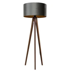 QAZQA Stehleuchte Dreibein Walnussbaum mit grünem Samt Lampenschirm 50cm - Tripod Classic