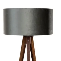 QAZQA Stehleuchte Dreibein Walnussbaum mit grünem Samt Lampenschirm 50cm - Tripod Classic