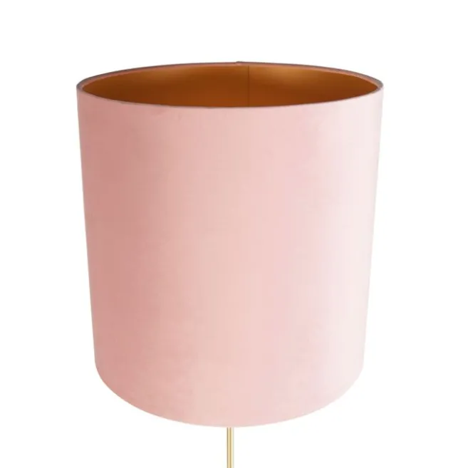 QAZQA Stehleuchte gold / messing mit Veloursschirm pink 40/40 cm - Parte