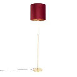 QAZQA Stehleuchte gold / messing mit veloursschirm rot 40/40 cm - Parte
