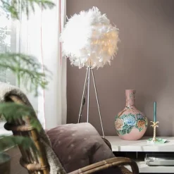 QAZQA Stehleuchte im Landhausstil Stahl mit Weiß - Feather