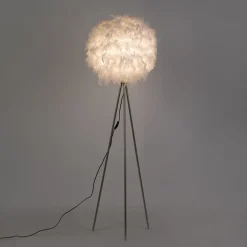 QAZQA Stehleuchte im Landhausstil Stahl mit Weiß - Feather