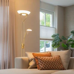 QAZQA Stehleuchte Messing inkl. LED und Dimmer mit Leselampe - Empoli