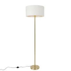 QAZQA Stehleuchte Messing mit Schirm weiß 50 cm - Simplo