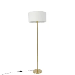 QAZQA Stehleuchte Messing mit Schirm weiß 50 cm - Simplo