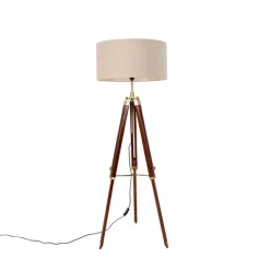 QAZQA Stehleuchte Messing mit Schirm hellbraun 50 cm Stativ - Cortin
