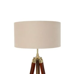 QAZQA Stehleuchte Messing mit Schirm hellbraun 50 cm Stativ - Cortin