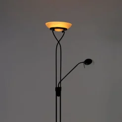 QAZQA Stehleuchte schwarz inkl. LED und Dimmer mit Leselampe dim to warm - Empoli