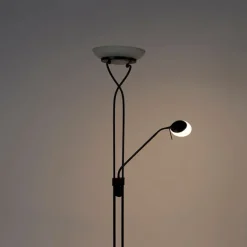 QAZQA Stehleuchte schwarz inkl. LED und Dimmer mit Leselampe dim to warm - Empoli