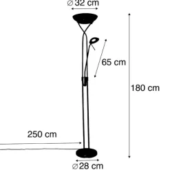 QAZQA Stehleuchte schwarz inkl. LED und Dimmer mit Leselampe dim to warm - Empoli