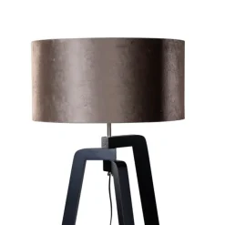 QAZQA Stehleuchte Schwarz mit Braunem Samt-Schirm 50cm - Puros