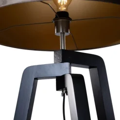 QAZQA Stehleuchte Schwarz mit Braunem Samt-Schirm 50cm - Puros