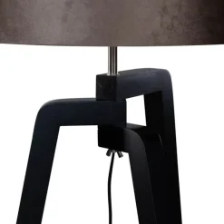 QAZQA Stehleuchte Schwarz mit Braunem Samt-Schirm 50cm - Puros