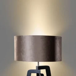 QAZQA Stehleuchte Schwarz mit Braunem Samt-Schirm 50cm - Puros