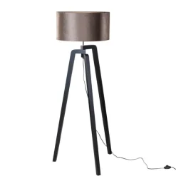 QAZQA Stehleuchte Schwarz mit Braunem Samt-Schirm 50cm - Puros