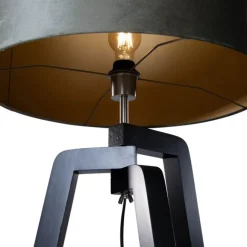 QAZQA Stehleuchte Schwarz mit Grünem Samt-Schirm 50cm - Puros