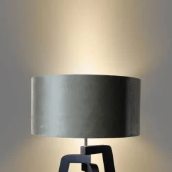 QAZQA Stehleuchte Schwarz mit Grünem Samt-Schirm 50cm - Puros