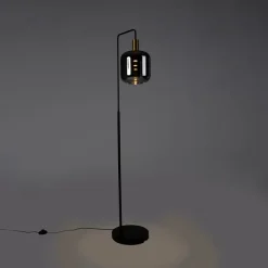 QAZQA Stehleuchte schwarz mit Gold und Rauchglas inkl. PUCC - Zuzanna