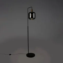 QAZQA Stehleuchte schwarz mit Gold und Rauchglas inkl. PUCC - Zuzanna