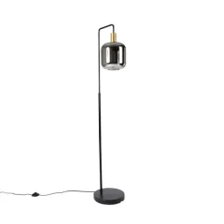 QAZQA Stehleuchte schwarz mit Gold und Rauchglas inkl. PUCC - Zuzanna