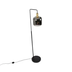 QAZQA Stehleuchte schwarz mit Gold und Rauchglas inkl. PUCC - Zuzanna