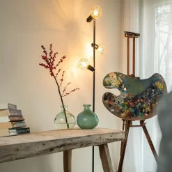 QAZQA Stehleuchte schwarz mit Kupfer 3-Licht - Mesh