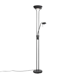 QAZQA Stehleuchte schwarz mit Leseleuchte inkl. LED und Dimmer - Diva 2