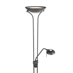 QAZQA Stehleuchte schwarz mit Leseleuchte inkl. LED und Dimmer - Diva 2