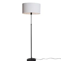 QAZQA Stehleuchte Schwarz mit ovalem Leinen-Schirm Weiß 50cm - Parte